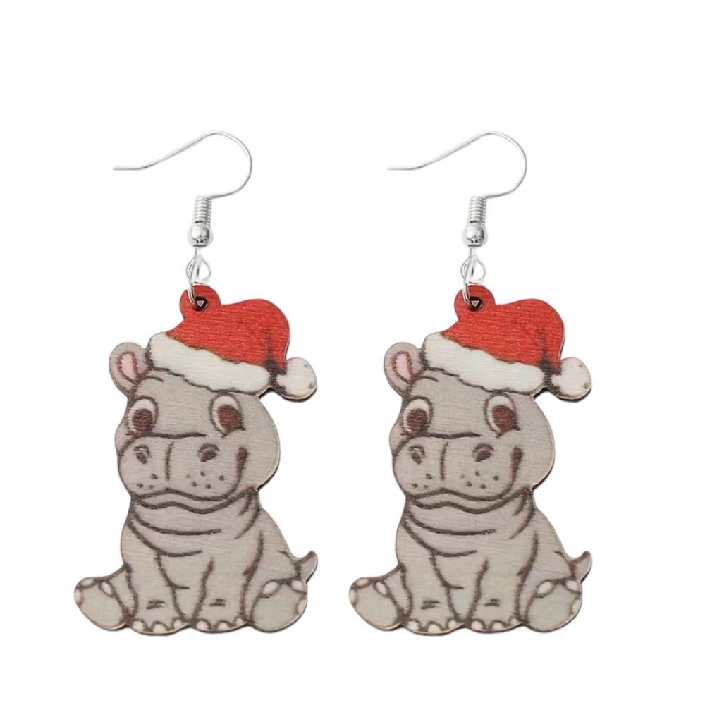 FLASH SALE!! Wooden Carton Hippo Christmas Drop Earrings
